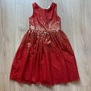 H&M Girls 8-9 Red Sequined Tulle Holiday Sparkles Lined Tutu Dress